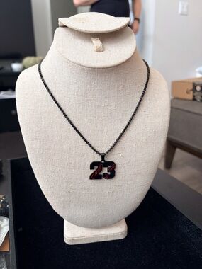 Men's-Style '23' Pendant Necklace in Black and Red